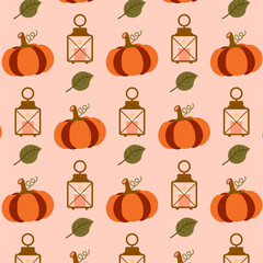 Image vectorielle ensemble d'icônes et d'illustrations d'automne: feuilles tombantes, lanterne, bougie et citrouille d'halloween. Collection d'éléments de la saison d'automne.