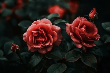 Dramatic red roses closeup. Generate Ai