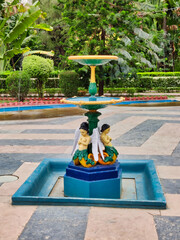 Picture of fountain in courtyard of Saheliyon Ki Bari garden shot during daylight. Saheliyon Ki Bari is called Garden Of Maidens
