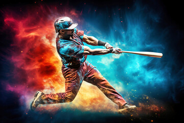 Fototapeta premium Photo of a baseball player in action, swinging a bat with great power