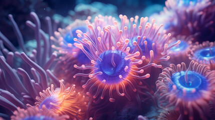 Fototapeta na wymiar anemone actinia texture underwater reef sea coral .ai generative