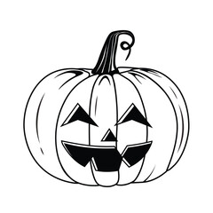Vector Outline Style Scary Smiling Halloween pumpkin Isolated on white background Black and White  pumpkin line illustration with creepy  face expressions Happy Halloween Trick or Treat 