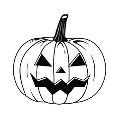 Vector Outline Style Scary Smiling Halloween pumpkin Isolated on white background Black and White  pumpkin line illustration with creepy  face expressions Happy Halloween Trick or Treat 