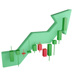 Bullish candlestick trading graph clipart flat design icon isolated on transparent background, 3D render investment and trading concept