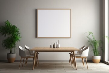 Modern Aesthetic Dining Room Interior Design with Blank Poster Created with Generative AI