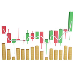 Candlestick trading graph clipart flat design icon isolated on transparent background, 3D render investment and trading concept