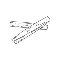 doodle cinnamon icon, hand drawing line art, food vector illustration isolated on white background