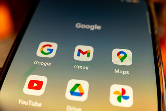 Screen of a mobile phone with google applications