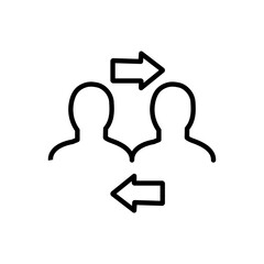 Interpersonal relationship icon. Two people interacting and associating with each other. Outline drawing. Close acquaintance between people concept. Isolated vector illustrations. Editable stroke