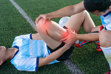 Football player is injured in an accident from an injury sustained in a football match.