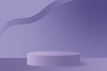 Abstract purple 3D room display scene with cylinder platform.  Banner promotion display. Stage showcase, vector.