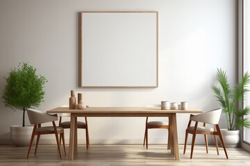 Modern Aesthetic Dining Room Interior Design with Blank Poster Created with Generative AI