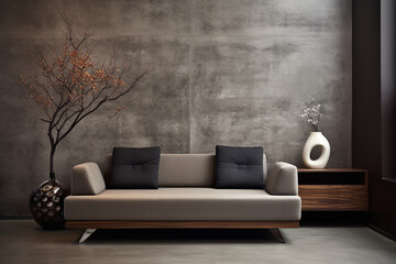 Modern sofa in a contemporary interior. Generative Ai 
