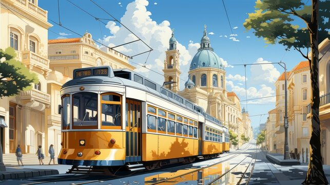 Charming cartoon-style illustration of Portugal street
