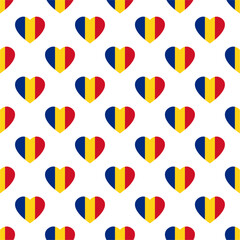 Seamless pattern heart icon with colors of Romania flag,flat design isolated on white background vector illustration.
