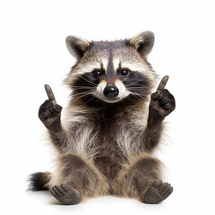 Obraz premium funny raccoon showing a rock with it fingers