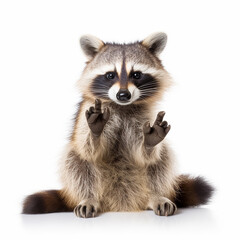 Fototapeta premium funny raccoon showing a rock with it fingers