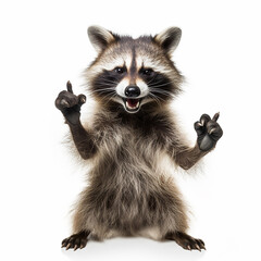Obraz premium funny raccoon showing a rock with it fingers