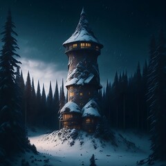 Tower forest in snow