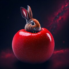 easter bunny rabbit on red apple 