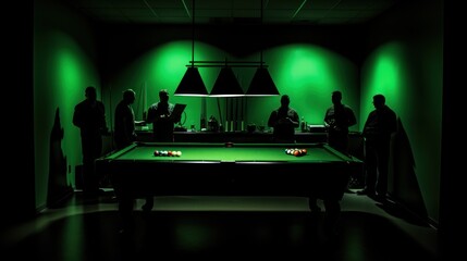 Group of friends playing pool - obrazy, fototapety, plakaty