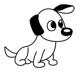 Dog - Full-Body Mammal Vector Sits Sideways, Focused Expression Suggesting Deep Concentration as It Seems to Listen and Gaze Intently, Its Ears and Nose Feature Black-Outside-White-Inside Pattern
