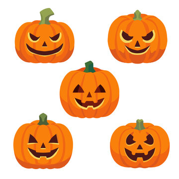 Pumpkin vector illustration set, flat pumpkin halloween collection set vector isolated on a white background