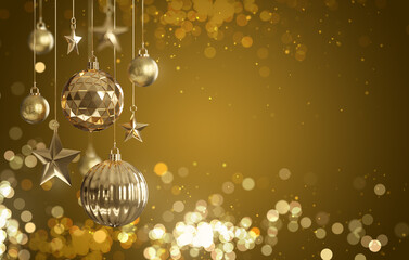Gold christmas ball ornament background, 3d rendering