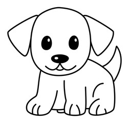 Dog - A Slightly Chubby Dog Sits Leisurely, Faces Forward with Folded and Wide Ears, Its Gaze Unwaveringly Fixed Ahead. The Illustration Boasts Thick Black Lines Against a White Background

