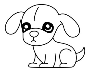 Dog - A Puppy Sits with Drooping Ears, Casting a Really Begging Eye as It Looks Sideways to the Left in a Whole-Body Portrait, Rendered in Flat Outline Art Minimalist Vector
