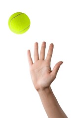 Human hand throwing a sport tennis ball