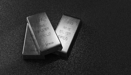 Close up view of Silver bars.Three-dimensional illustration. - 648125571