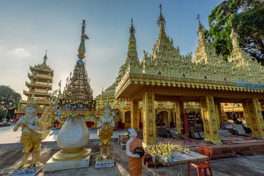 background of the pagoda(Wat Suwan Khiri),Phutthasuwan Chedi, built for people or tourists to come to make merit and take pictures without having to seek permission while traveling in Ranong,Thailand.
