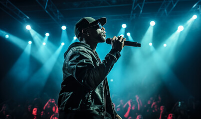 Groove Unleashed: Hip Hop Artist in Concert Spotlight - obrazy, fototapety, plakaty