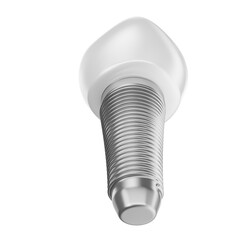 Realistic tooth with implant thread on transparent background in 3d rendering