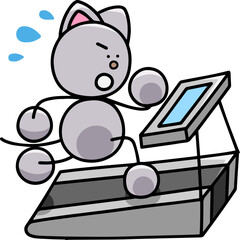 ルームランナーで走るにゃんまるのイラスト(左右反転バージョン)　猫
