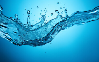 Water splash on solid blue background