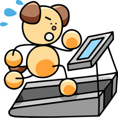 ルームランナーで走るわんまるのイラスト(左右反転バージョン)　犬
