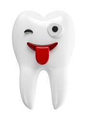 Tooth with smiling face in on transparent background in 3d render 