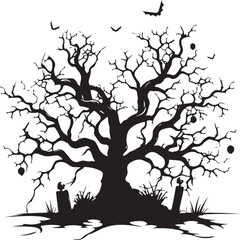Happy Halloween vector Black tree silhouette on white background
