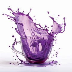 cup filled with a purple fluid splashes white background 