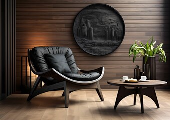 modern living room with black armchair