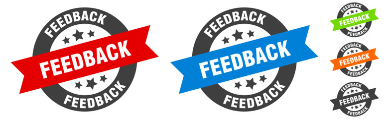 feedback stamp. feedback round ribbon sticker. tag