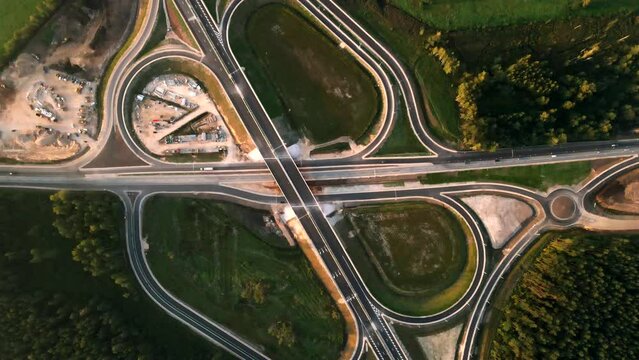 Kekava Bypass highway intersection in Latvia. Transportation and communications concept. Road Riga &ndash; Bauska and a part of the international road E67 Via Baltica