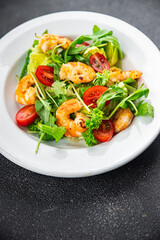 salad shrimp fresh seafood shrimps and arugula appetizer meal food snack on the table copy space food background