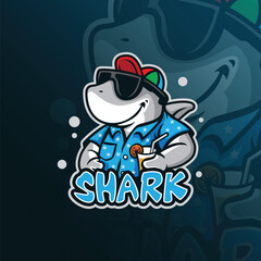 Shark mascot logo design vector with modern illustration concept style for badge, emblem and t shirt printing. Smart shark illustration.