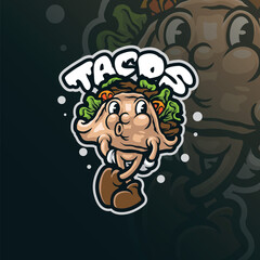 Taco mascot logo design vector with modern illustration concept style for badge, emblem and t shirt printing. Smart taco illustration.