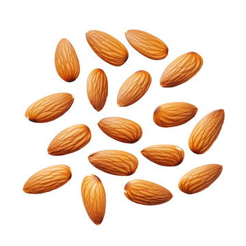 Almonds isolated. Group of almond nuts Full depth of field