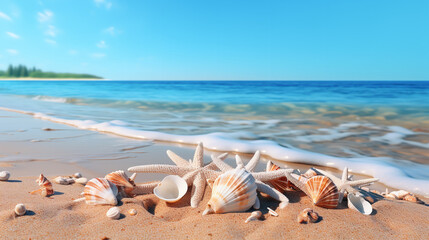 Fototapeta na wymiar summer beach scene with shells