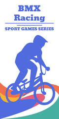 Bmx racing sportsman silhouette poster. Motocross athlete illustration